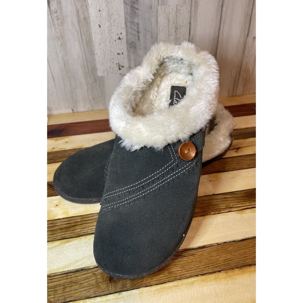 Clarks Kimberly Clog slipper With Faux Fur Lining Gray SuedeSize9 - Picture 2 of 6